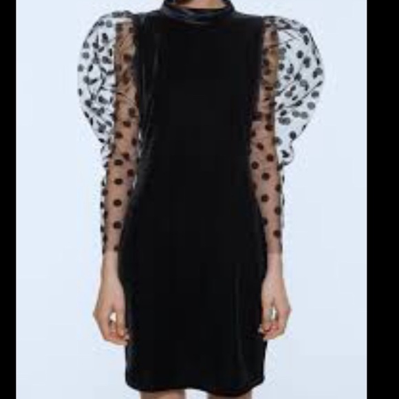 ZARA Size M velvet dotted mesh open back dress - Picture 8 of 12